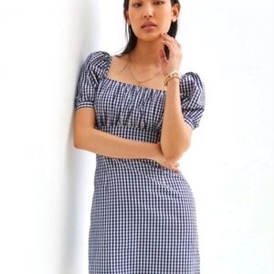 Anthropologie Forever That Girl Gingham Puff-Sleeve Retro Dress NWT Large